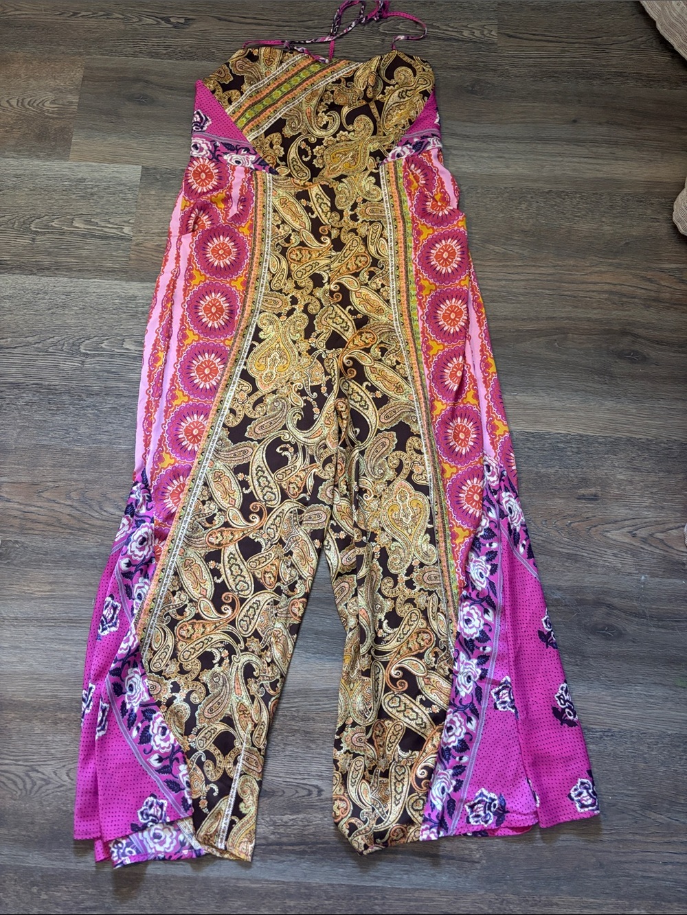 Free People Pink Paisley Wide-Leg Jumpsuit